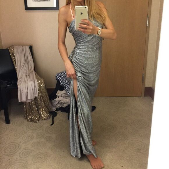 ❤Silver Embellished w/ Large Crystals Prom DressXS - Picture 5 of 5